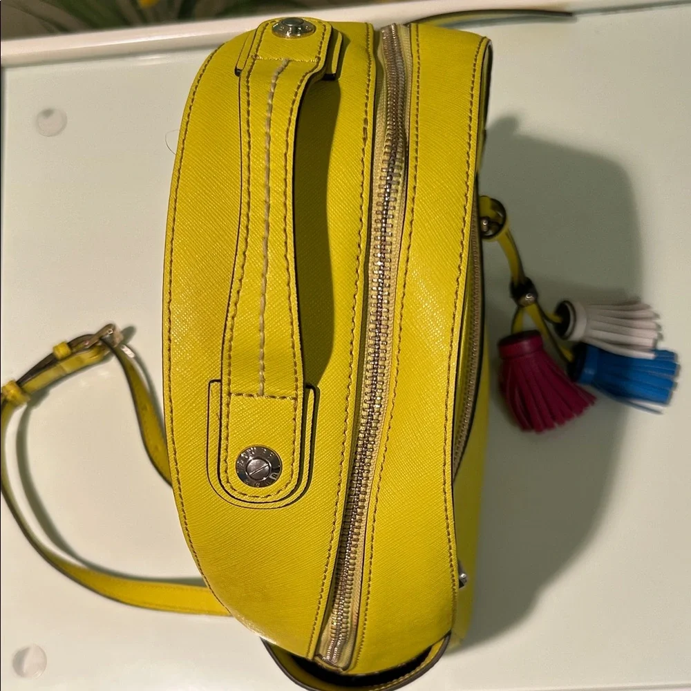 Henri Bendel West 57th Yellow Saffiano Leather Backpack with Colorful Tassels